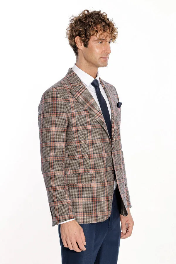 Checked Navy Blue Men Blazer - Wessi