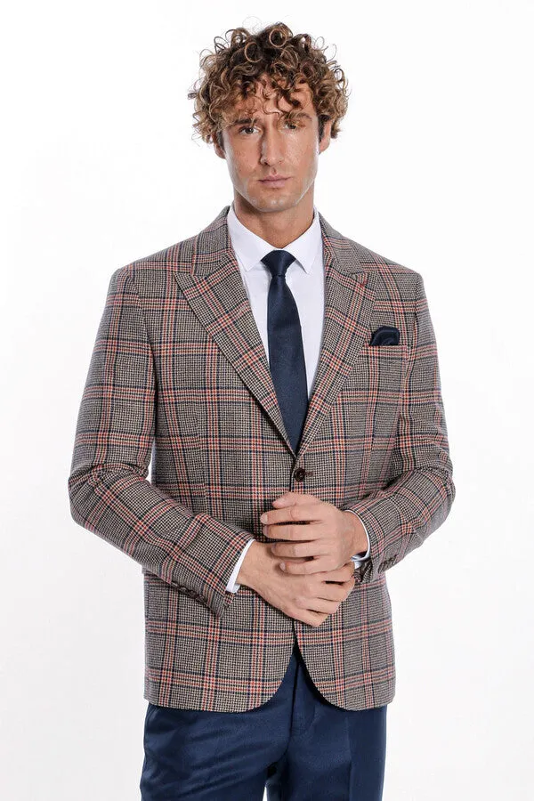 Checked Navy Blue Men Blazer - Wessi