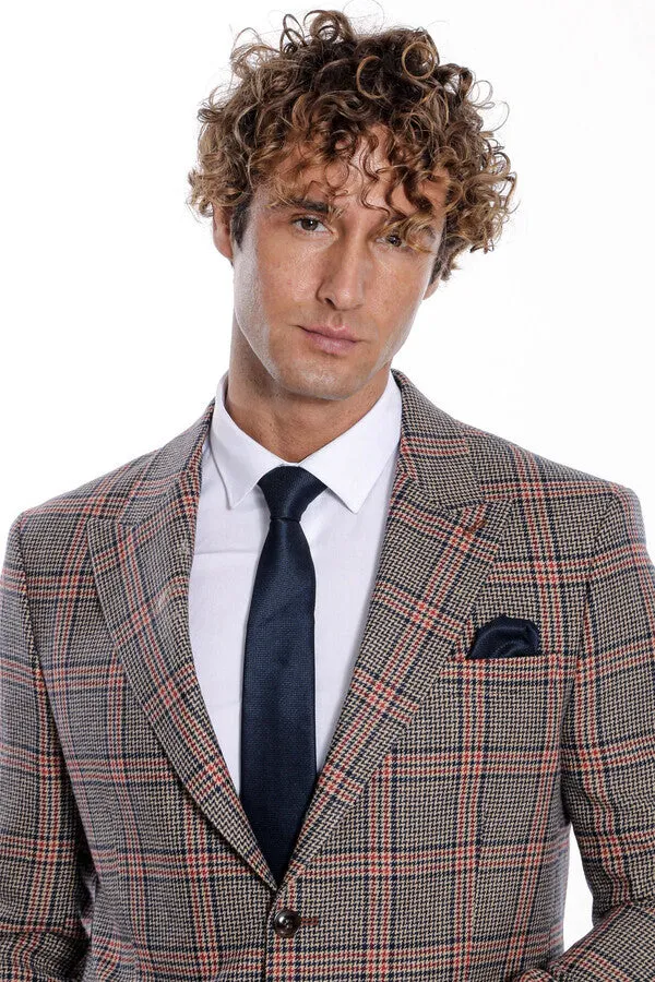 Checked Navy Blue Men Blazer - Wessi