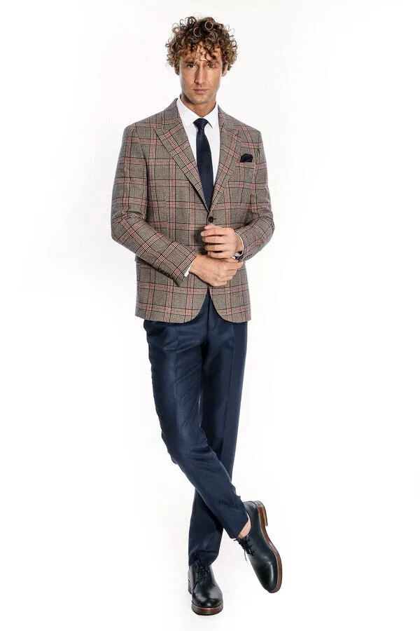 Checked Navy Blue Men Blazer - Wessi