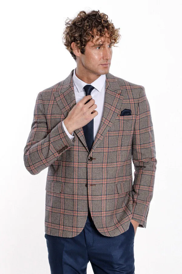Checked Navy Blue Men Blazer - Wessi