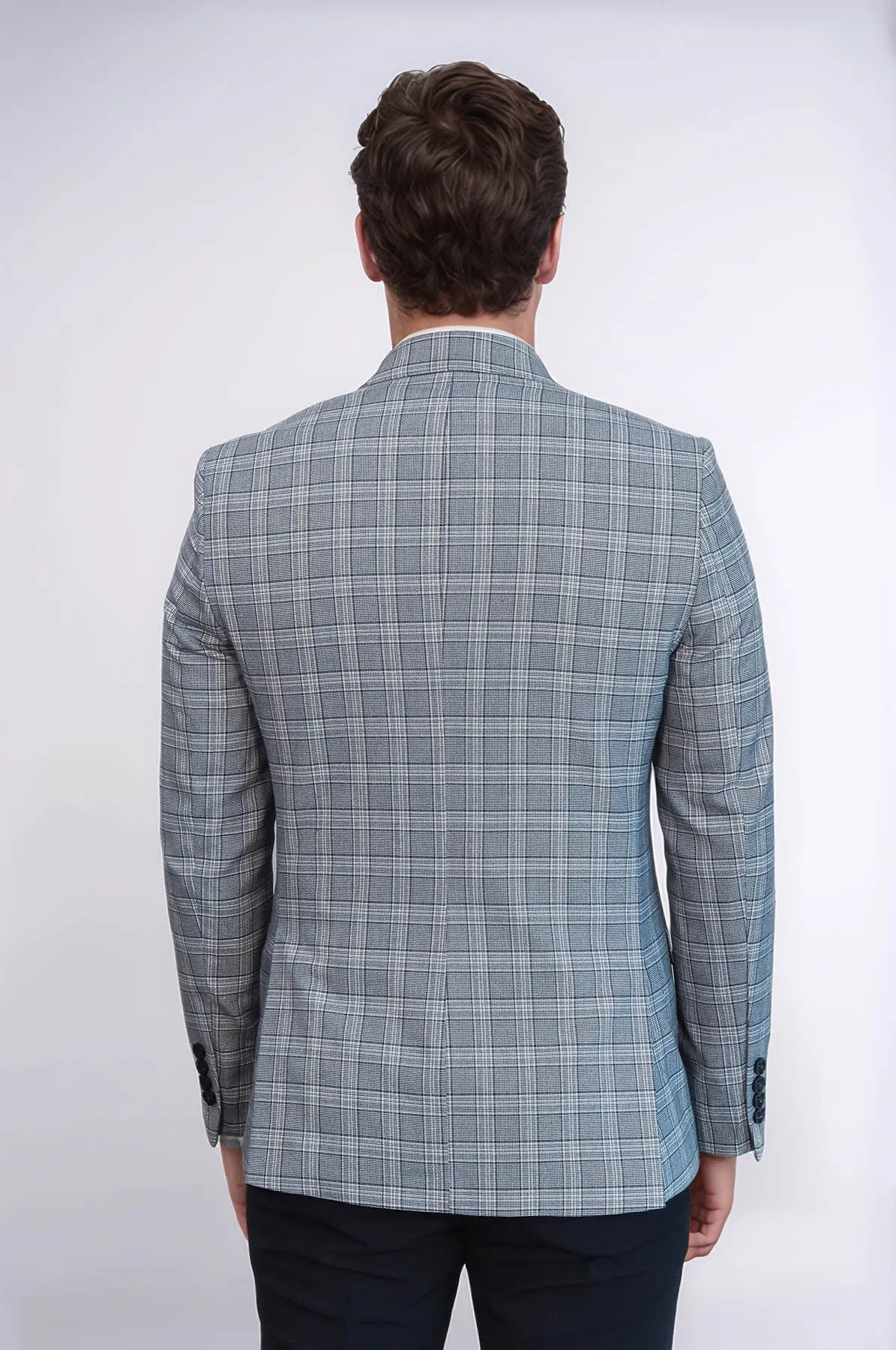 Checked Slim-Fit Grey Men's Blazer - Wessi