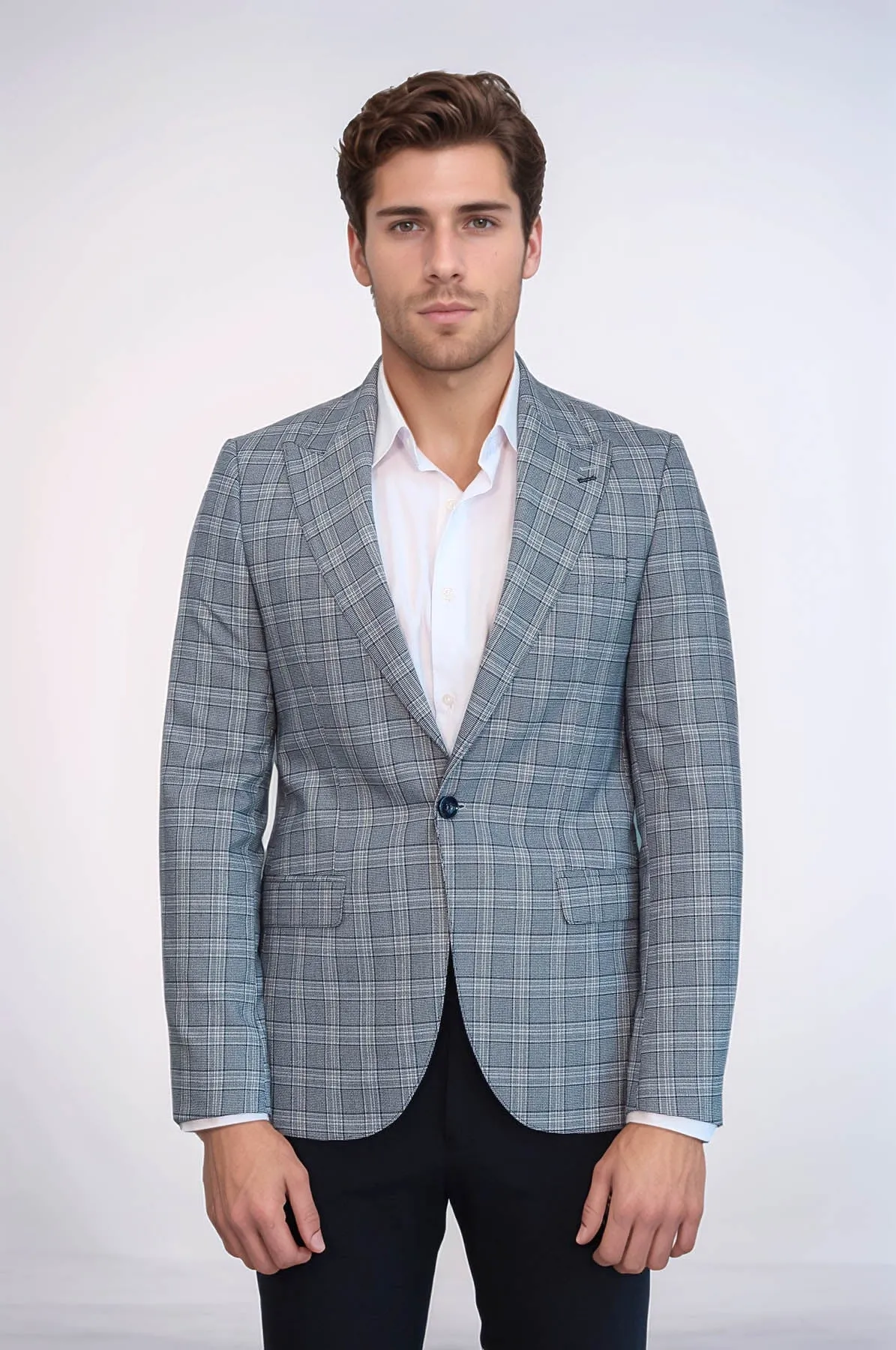 Checked Slim-Fit Grey Men's Blazer - Wessi