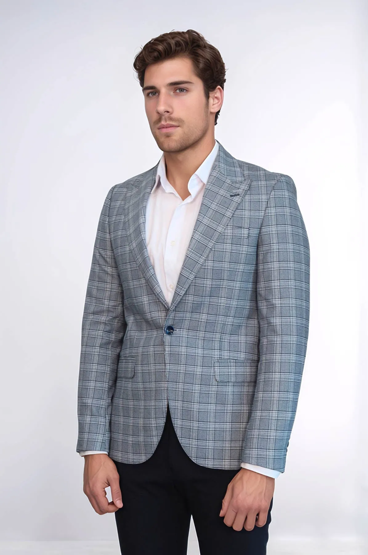 Checked Slim-Fit Grey Men's Blazer - Wessi