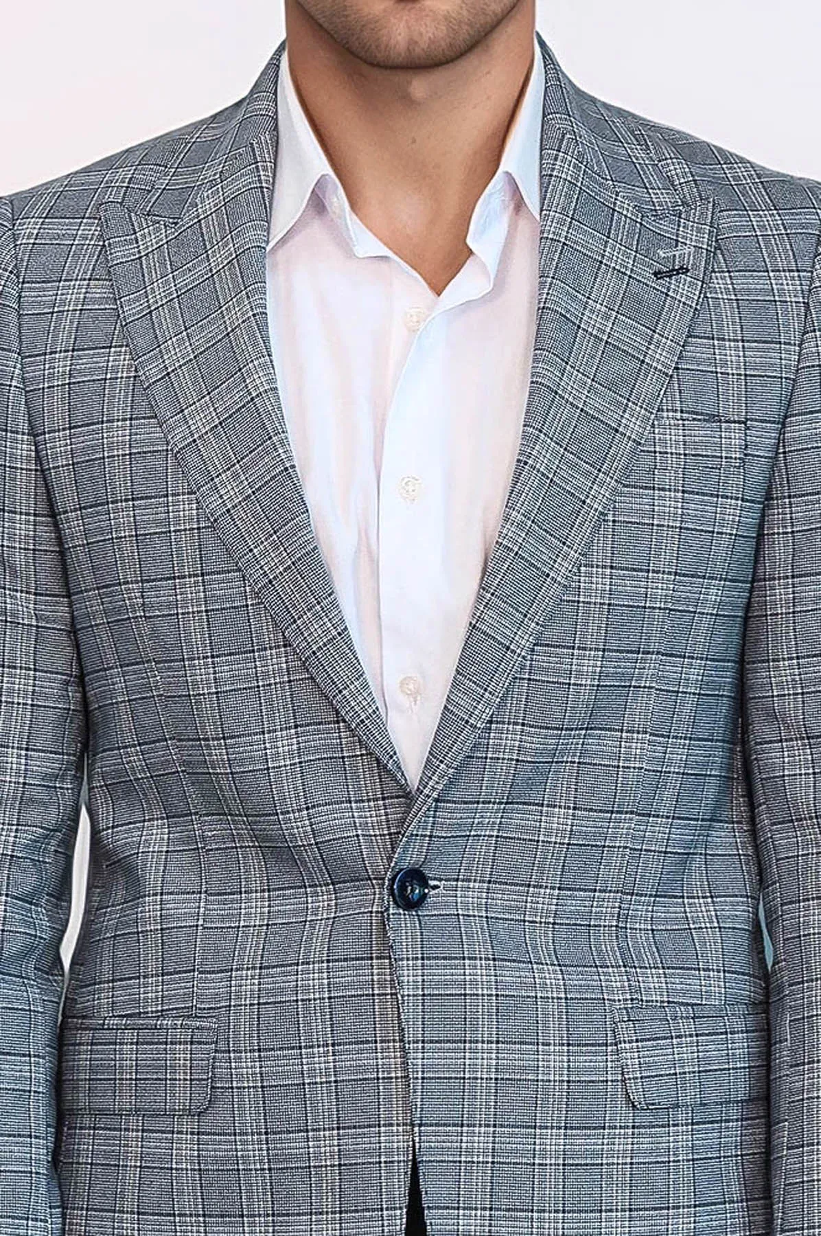 Checked Slim-Fit Grey Men's Blazer - Wessi