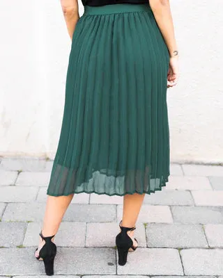 Chiffon Midi Pleated Skirt - Dark Green