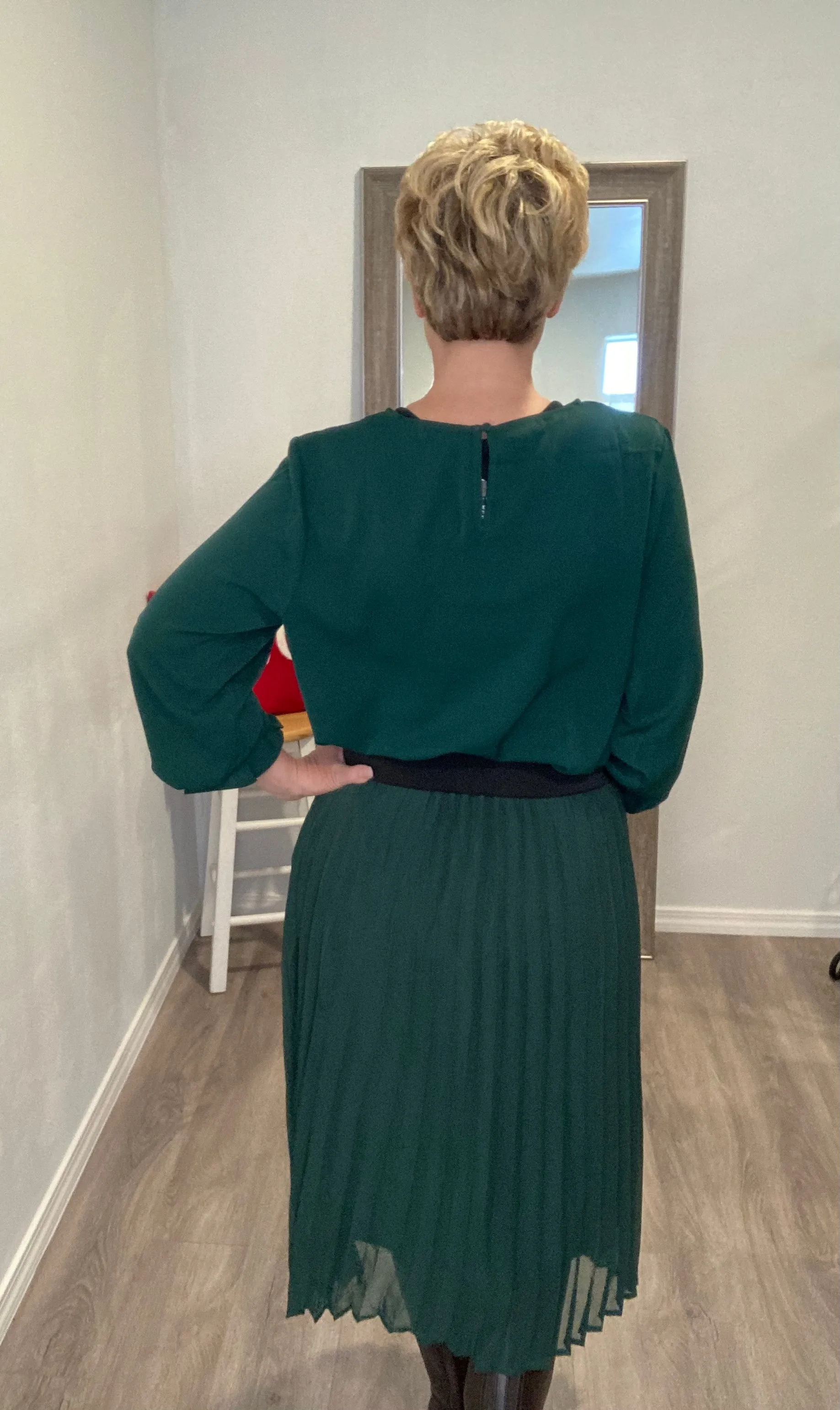 Chiffon Midi Pleated Skirt - Dark Green
