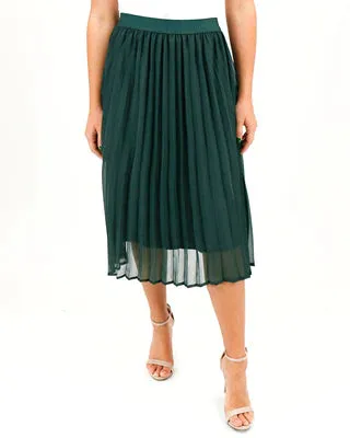 Chiffon Midi Pleated Skirt - Dark Green