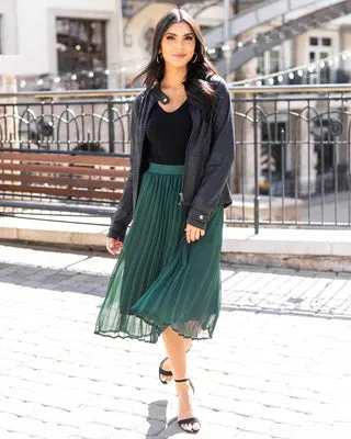 Chiffon Midi Pleated Skirt - Dark Green