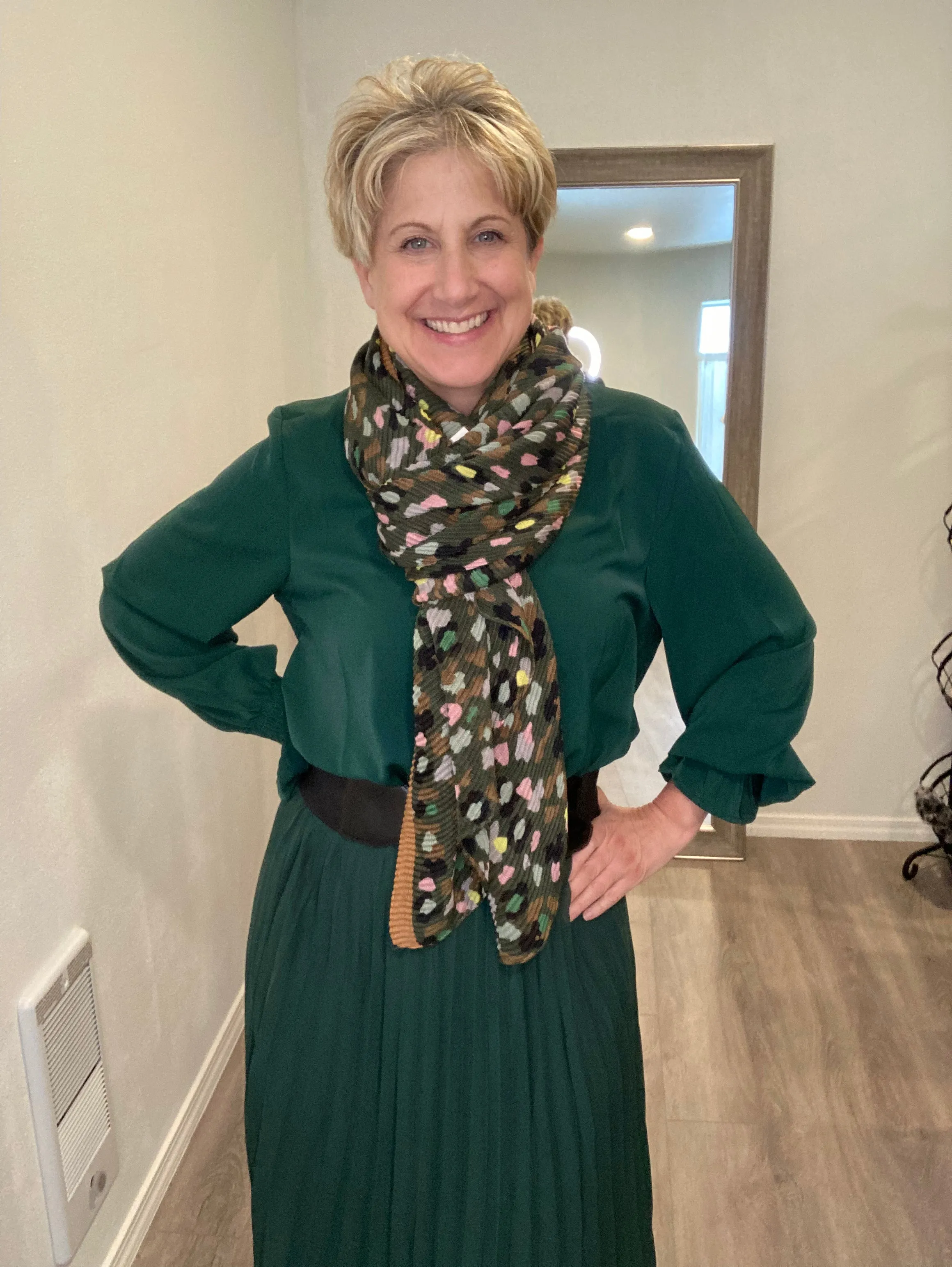 Chiffon Midi Pleated Skirt - Dark Green