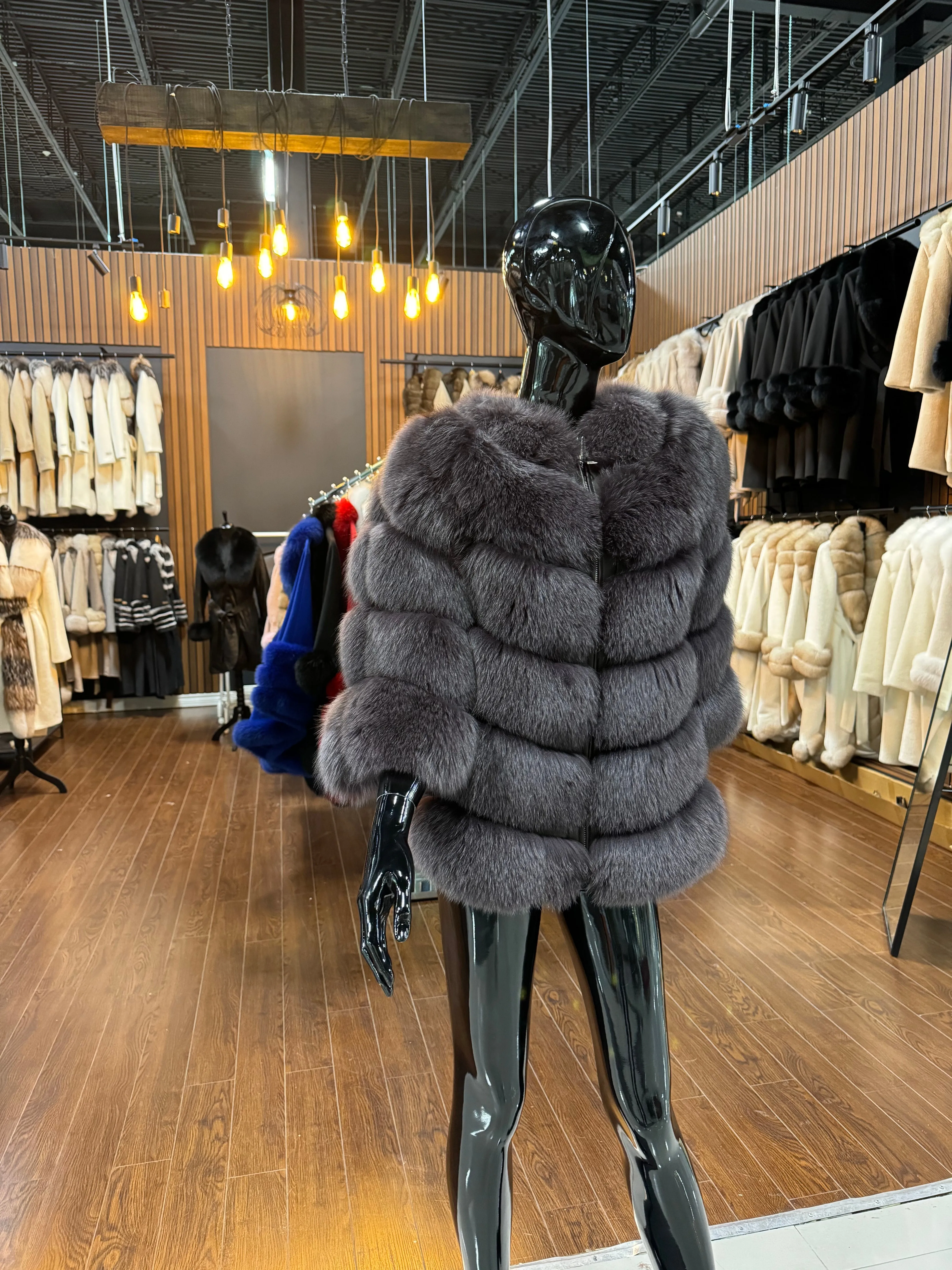 CLARET RED FOX FUR JACKET-SKU 1015