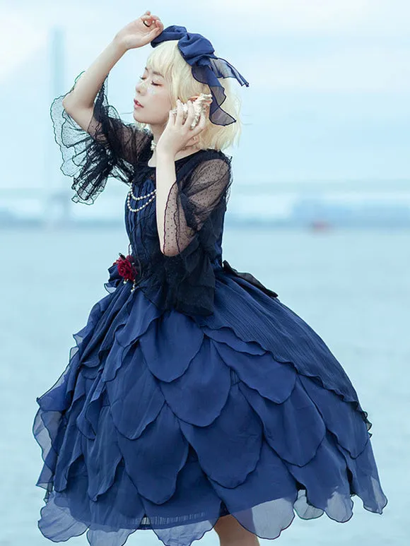 Classical Lolita Dress Tulle Sleeveless Deep Blue Lolita Dresses