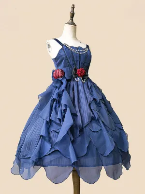 Classical Lolita Dress Tulle Sleeveless Deep Blue Lolita Dresses
