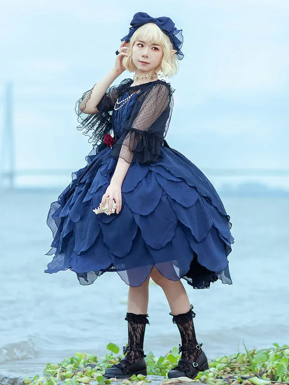 Classical Lolita Dress Tulle Sleeveless Deep Blue Lolita Dresses