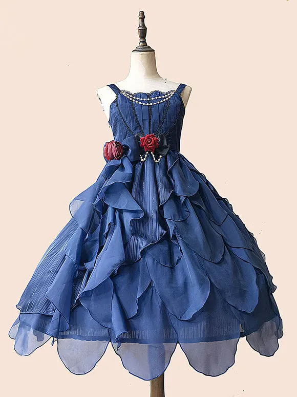 Classical Lolita Dress Tulle Sleeveless Deep Blue Lolita Dresses