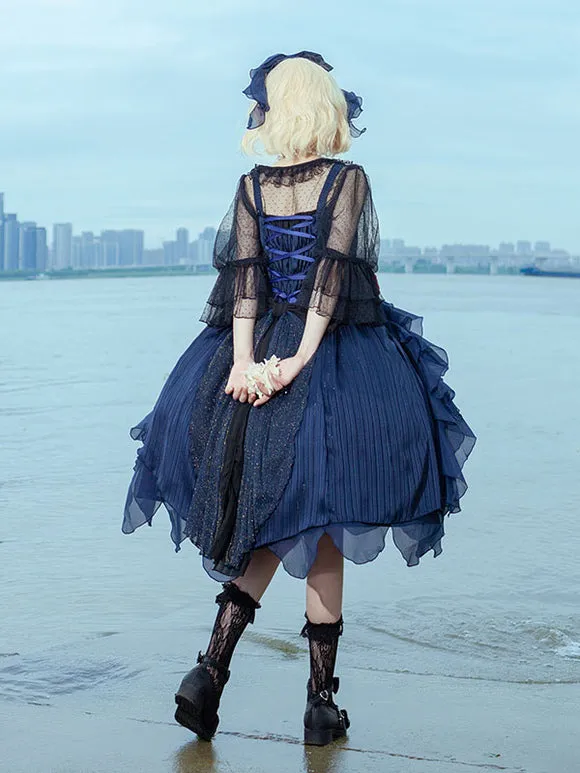 Classical Lolita Dress Tulle Sleeveless Deep Blue Lolita Dresses