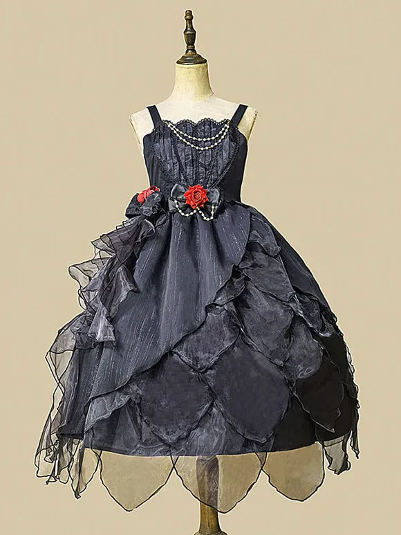 Classical Lolita Dress Tulle Sleeveless Deep Blue Lolita Dresses