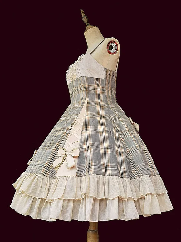Classical Lolita JSK Dress Camel Bows Sleeveless Polyester Lolita Jumper Skirt