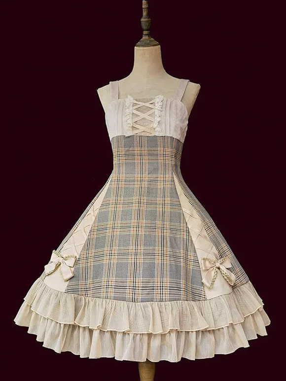 Classical Lolita JSK Dress Camel Bows Sleeveless Polyester Lolita Jumper Skirt