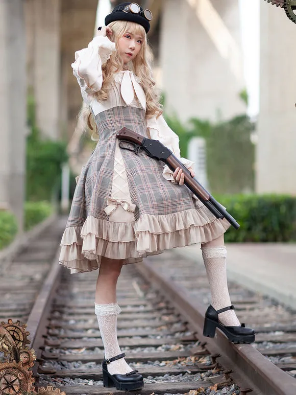 Classical Lolita JSK Dress Camel Bows Sleeveless Polyester Lolita Jumper Skirt