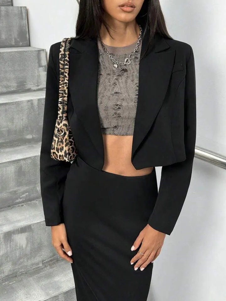 CM-CS572534 Women Casual Seoul Style Lapel Neckline Long Sleeve Loose Blazer Jacket - Black