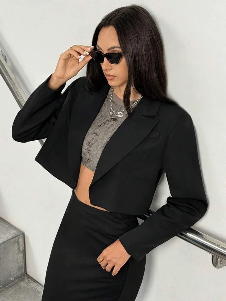 CM-CS572534 Women Casual Seoul Style Lapel Neckline Long Sleeve Loose Blazer Jacket - Black