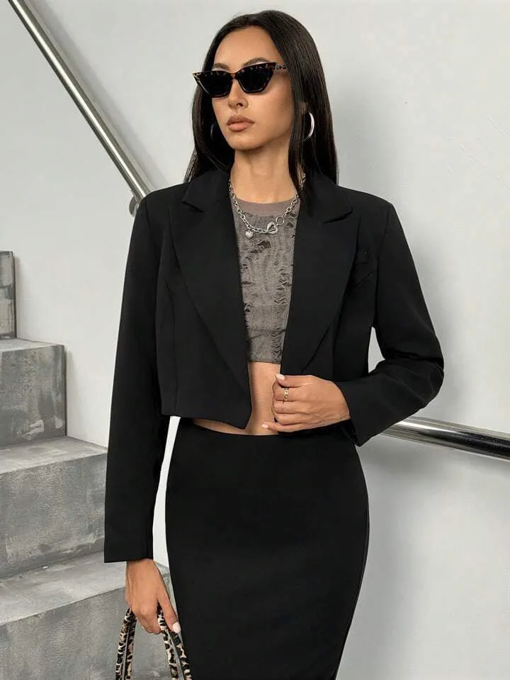 CM-CS572534 Women Casual Seoul Style Lapel Neckline Long Sleeve Loose Blazer Jacket - Black