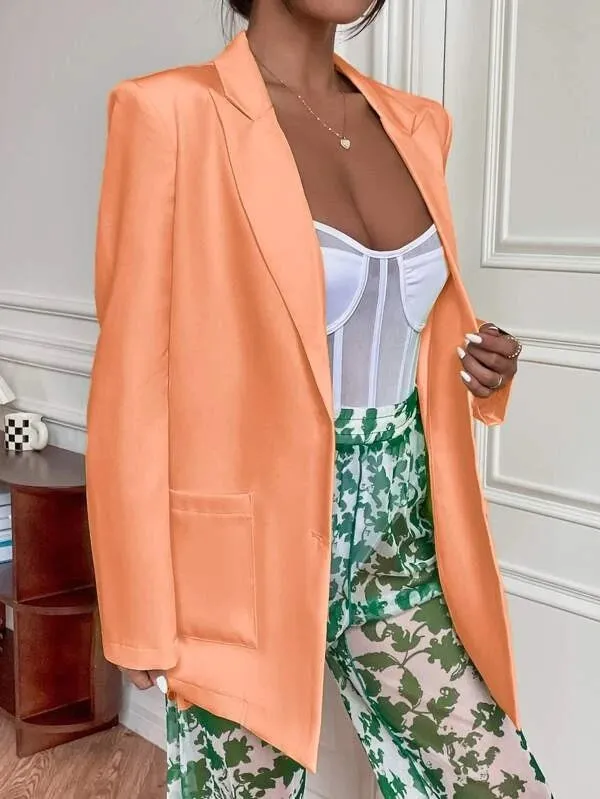 CM-CS758002 Women Elegant Seoul Style Peak Collar Pocket Patched Blazer - Orange