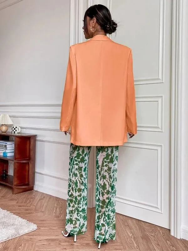 CM-CS758002 Women Elegant Seoul Style Peak Collar Pocket Patched Blazer - Orange