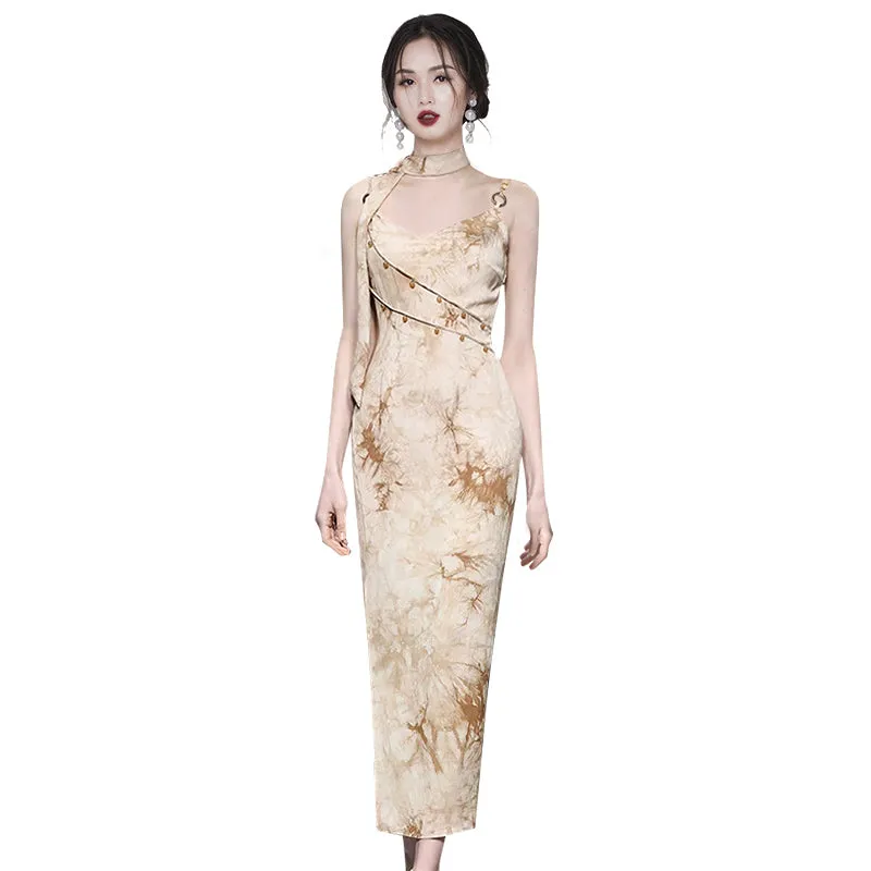 CM-DY010879 Women Elegant European Style Spaghetti Strap Sleeveless Slit Dress