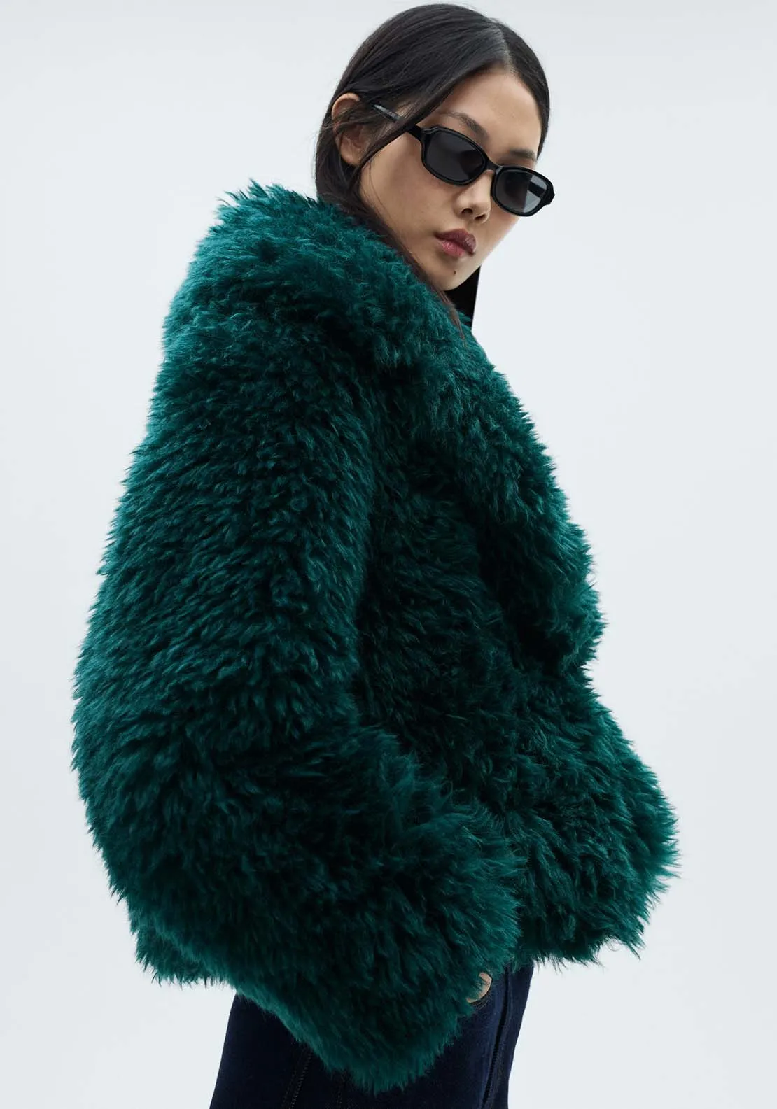 Coat with fur-effect lapels - Medium Blue
