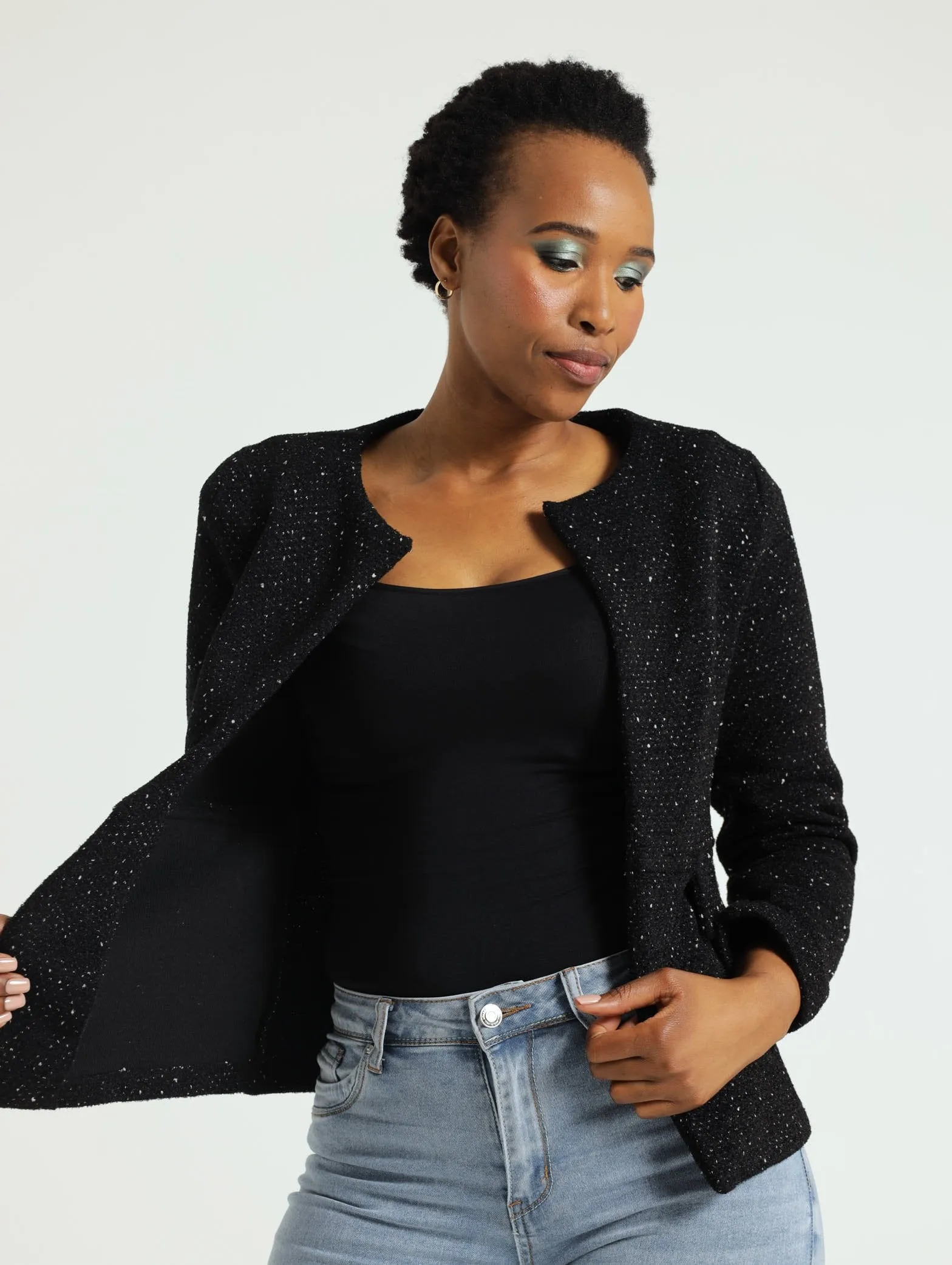 Collarless Jacket - Black