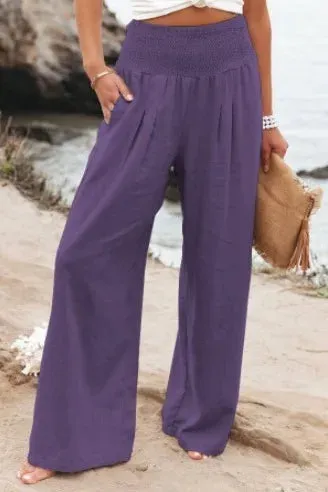 Cotton and linen wide-leg casual pants