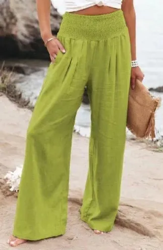 Cotton and linen wide-leg casual pants