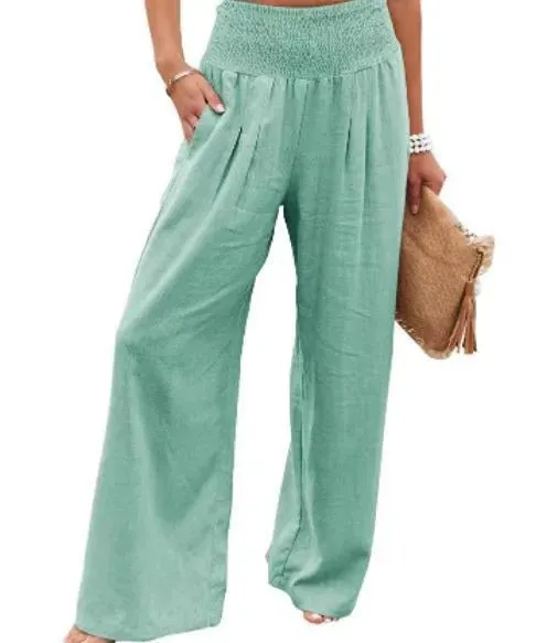Cotton and linen wide-leg casual pants