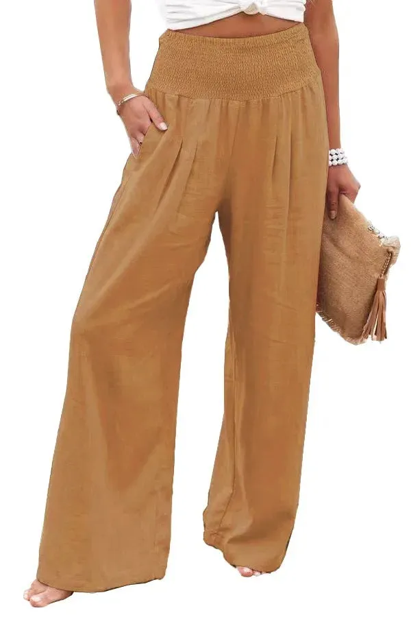 Cotton and linen wide-leg casual pants