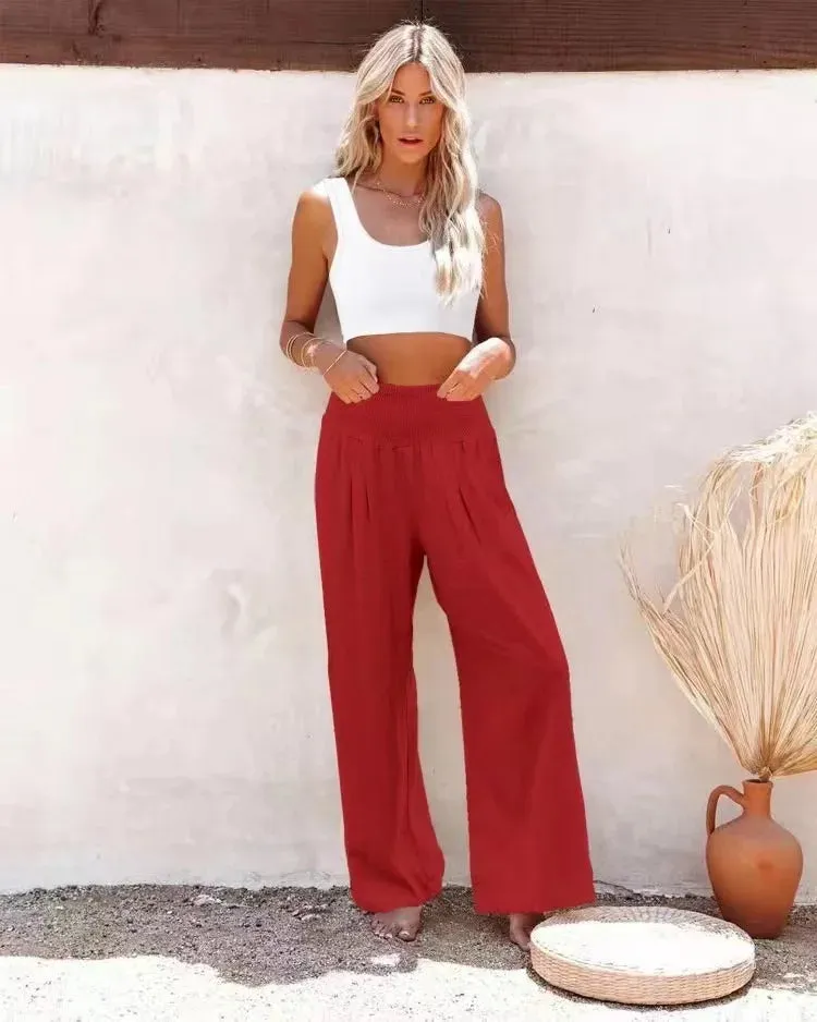 Cotton and linen wide-leg casual pants