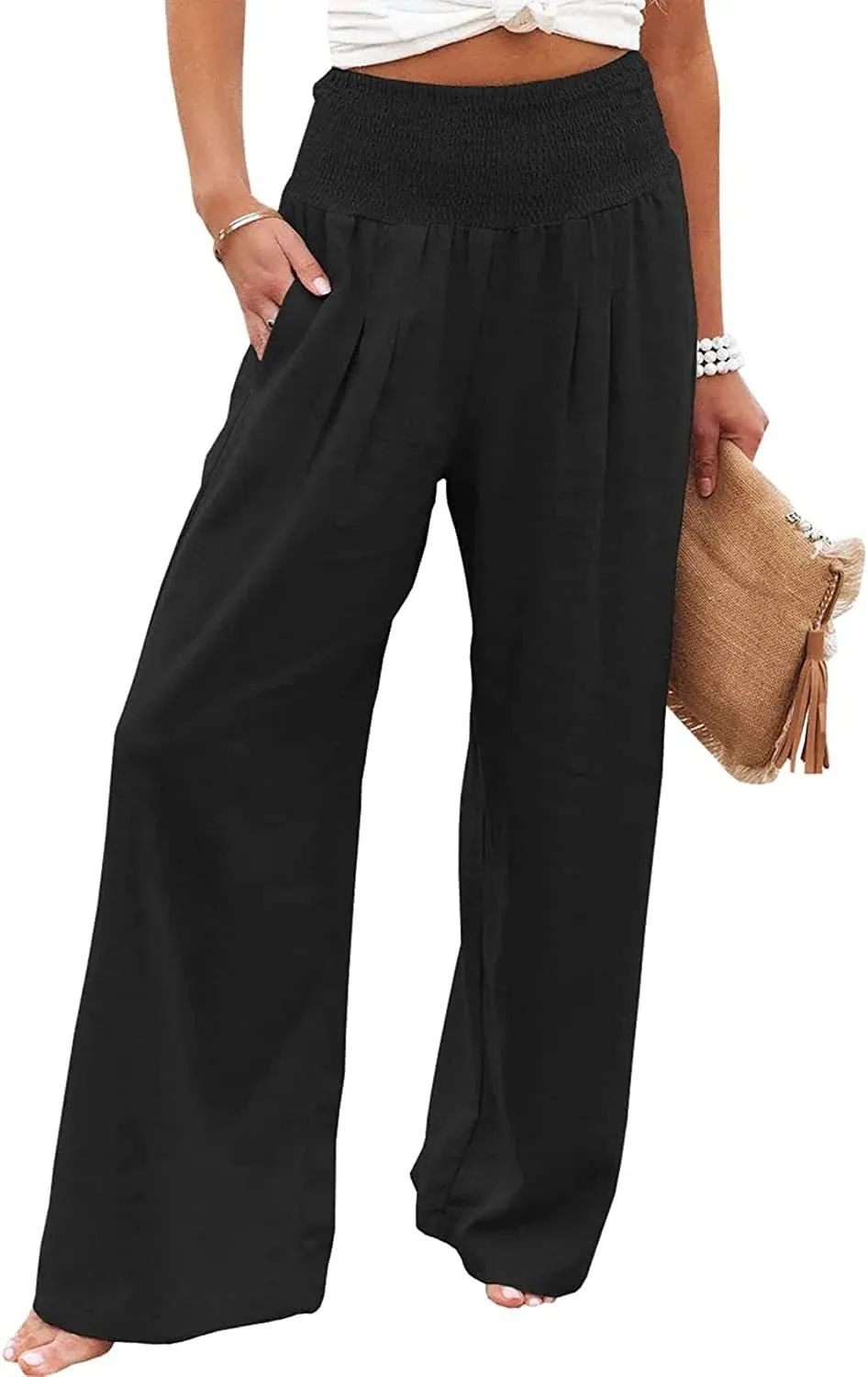 Cotton and linen wide-leg casual pants