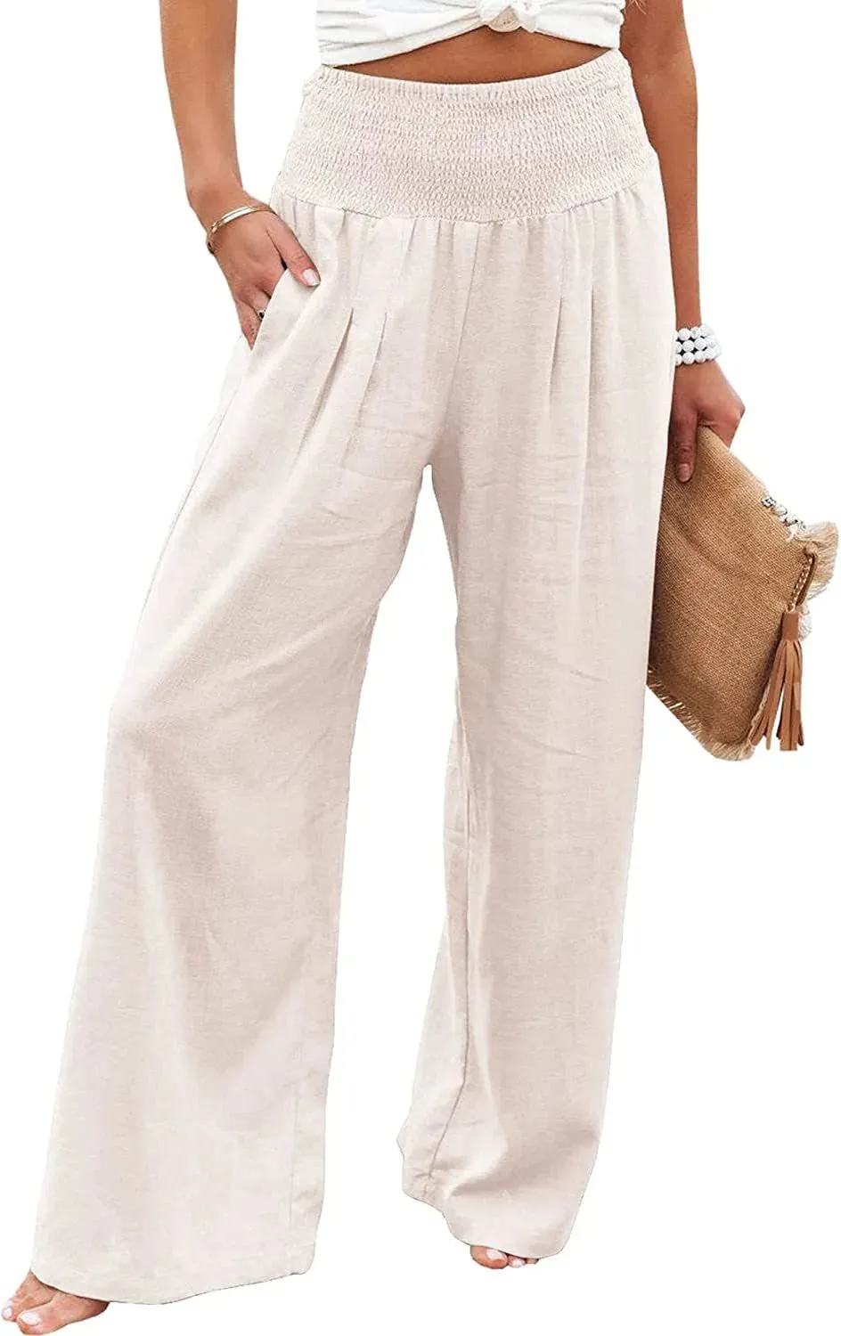 Cotton and linen wide-leg casual pants