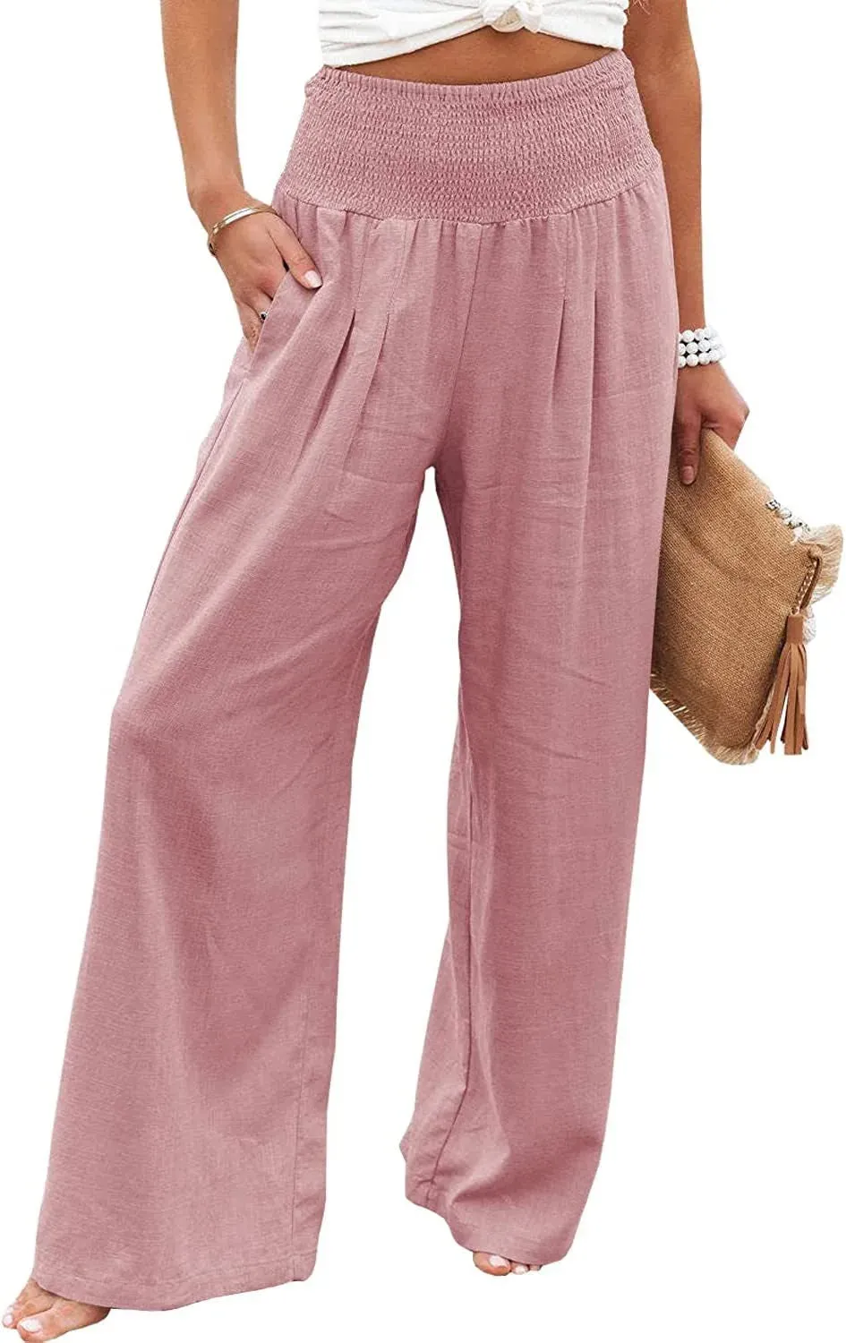 Cotton and linen wide-leg casual pants