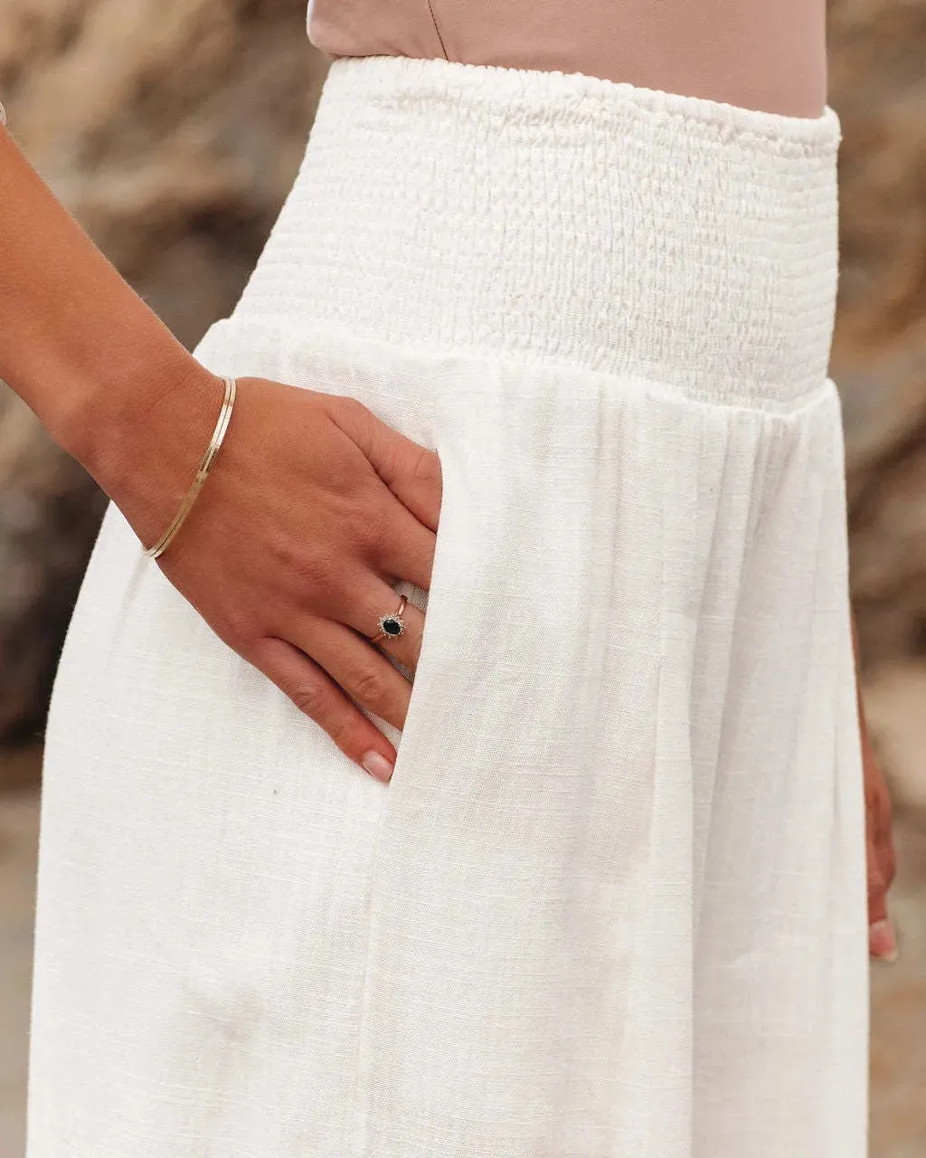 Cotton and linen wide-leg casual pants
