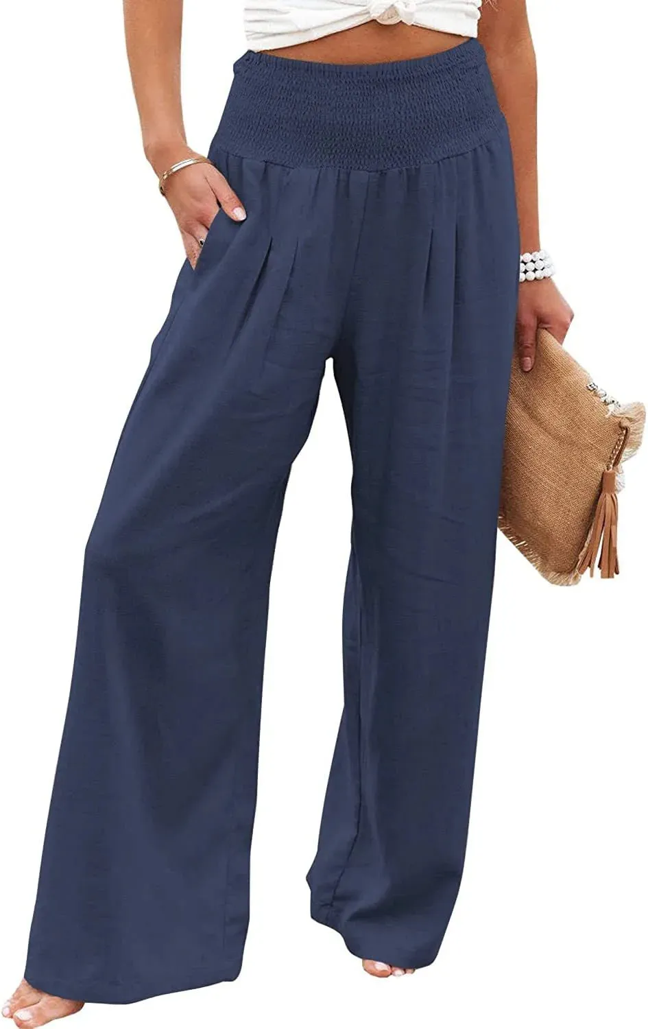 Cotton and linen wide-leg casual pants