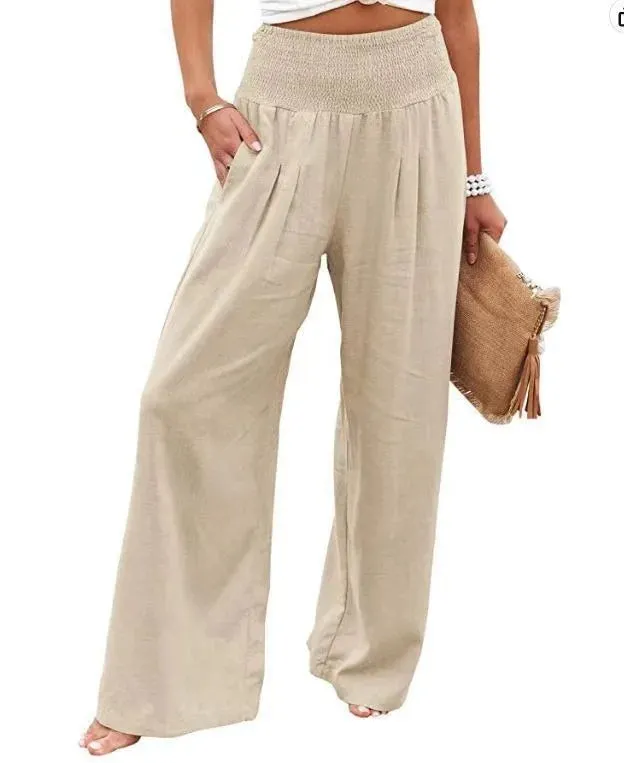 Cotton and linen wide-leg casual pants
