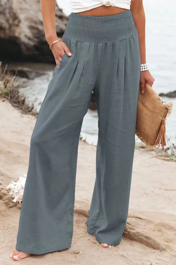 Cotton and linen wide-leg casual pants