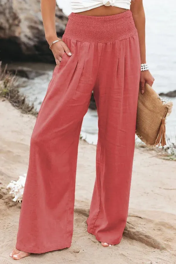 Cotton and linen wide-leg casual pants
