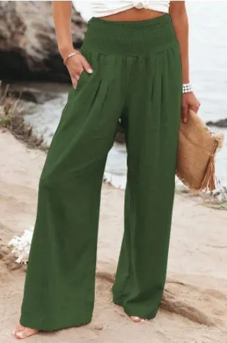 Cotton and linen wide-leg casual pants