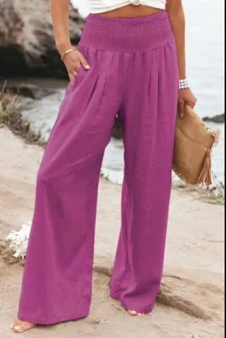 Cotton and linen wide-leg casual pants
