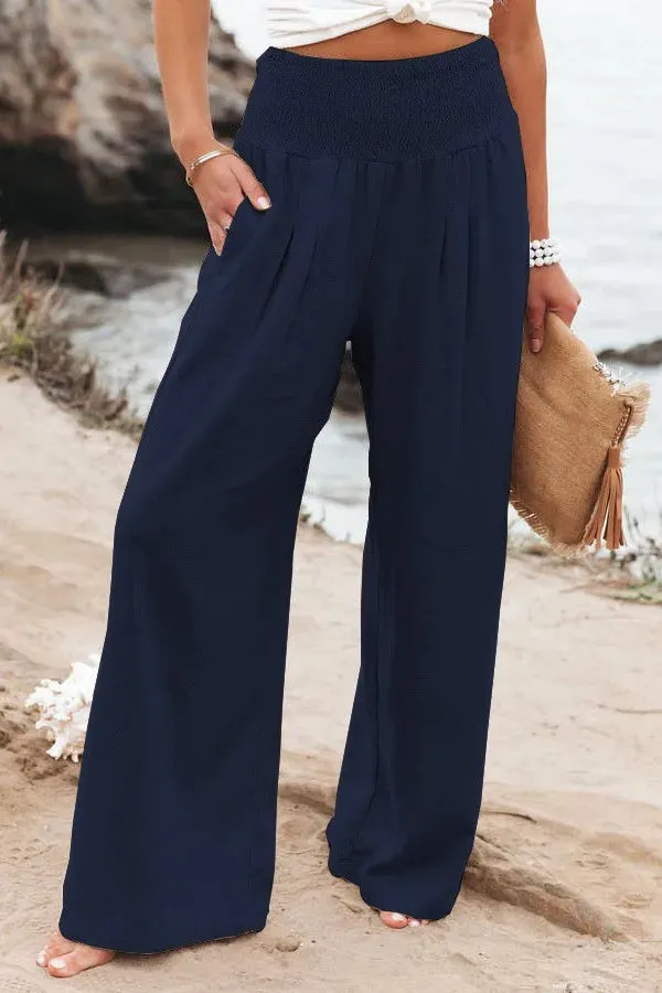 Cotton and linen wide-leg casual pants