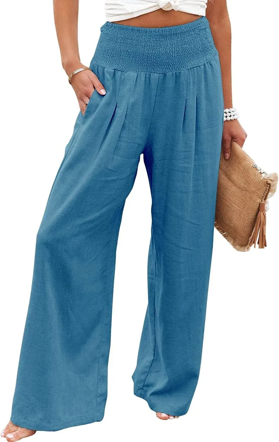 Cotton and linen wide-leg casual pants