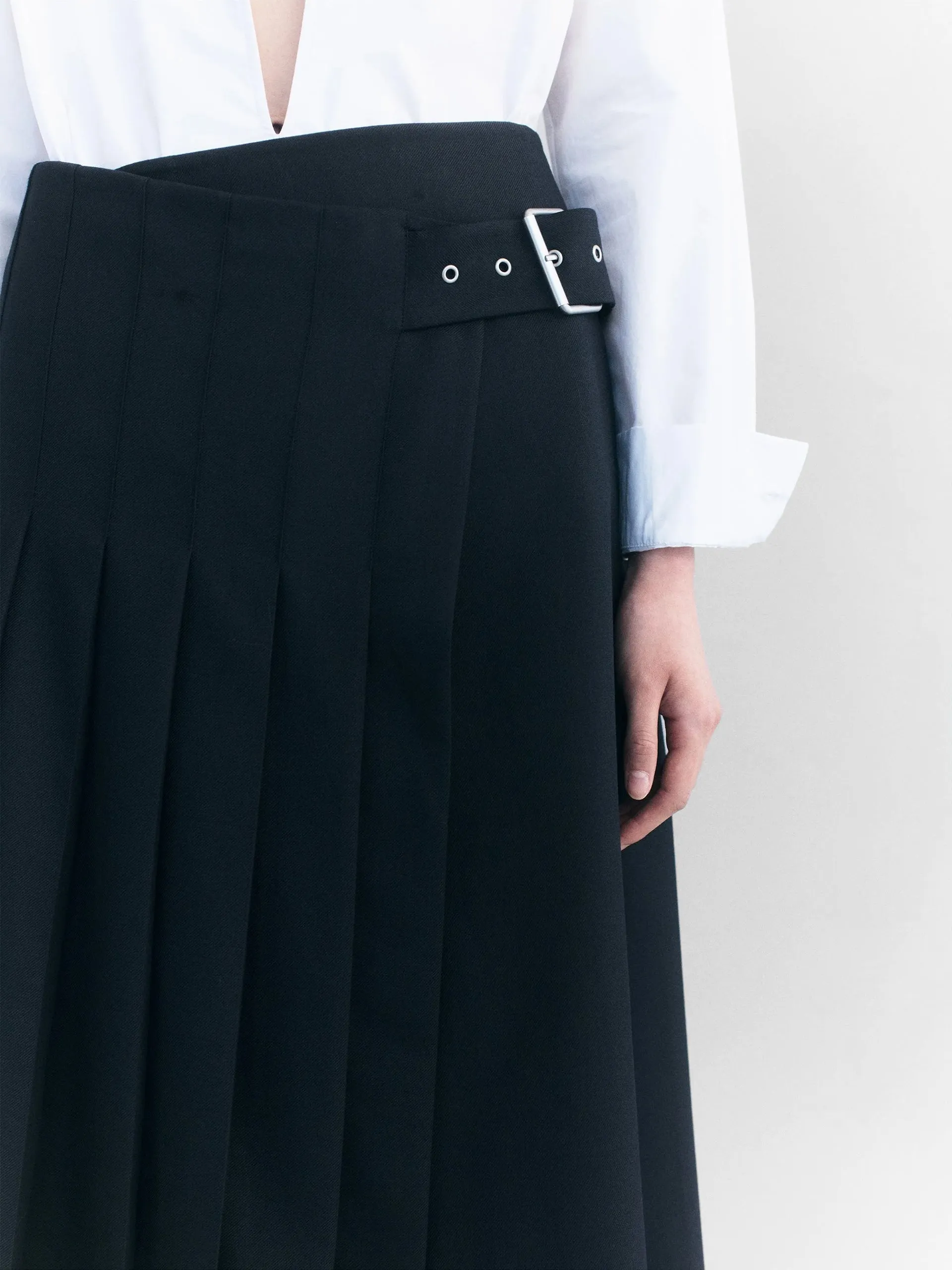 Courtney Zheng Pleated Wool Skirt
